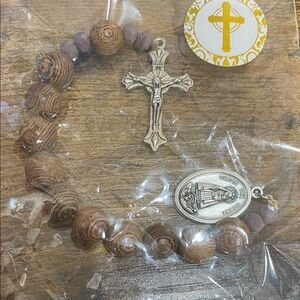 Wooden Rosary Decade with Silver Lady of Charity Medal